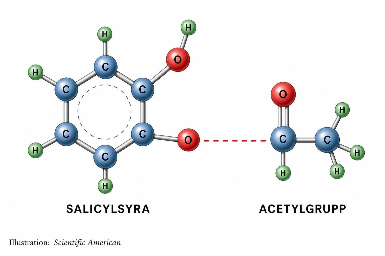 Molekylär illustration av acetylsalicylsyra