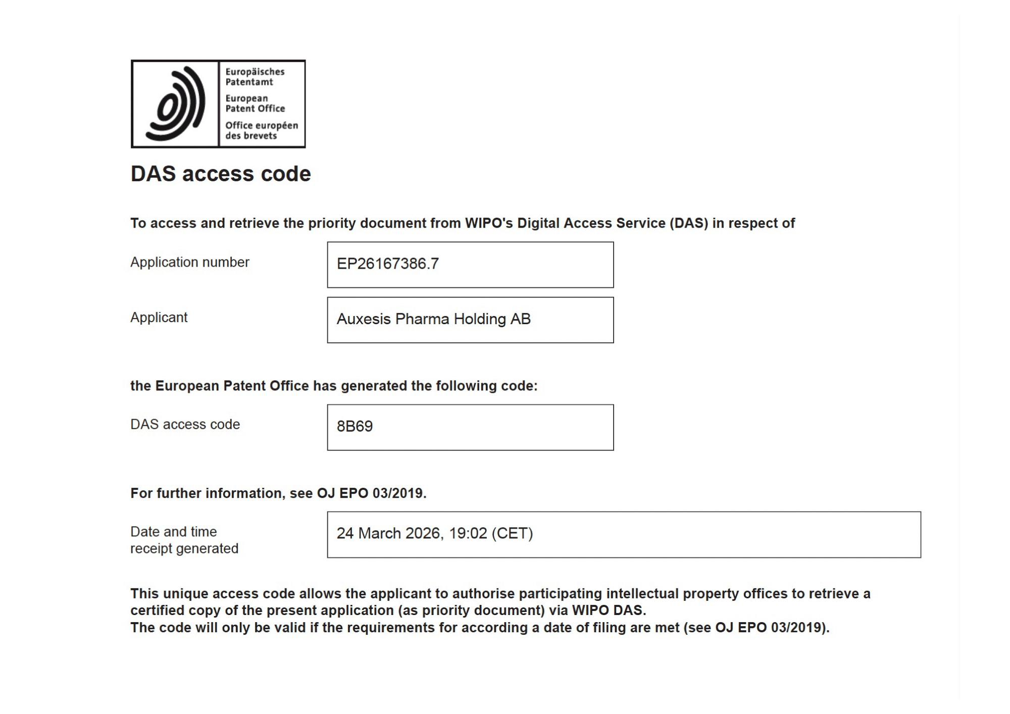Auxesis Pharma strengthens its patent portfolio – new European patent application registered